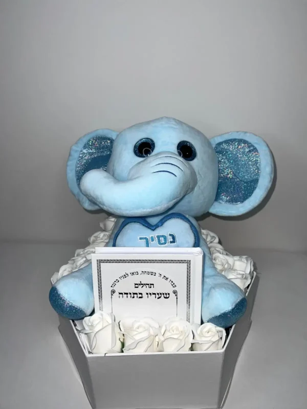 מארז לתינוק בובת פיל עם תהילים בקופסא מהודרת